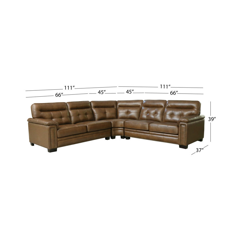 Orrick Upholstered L-Shaped Sectional Symmetrical, Brown Genuine Leather/Leather Match