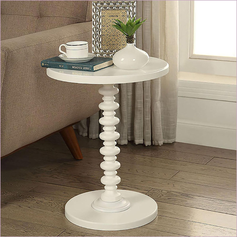 Table basse ronde en bois blanche compacte pour les petits espaces de vie, H 22,5 po x L 17,5 po x l 17,5 po, Blanc