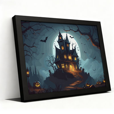 Spooky Haunted Mansion With Glowing Windows And Halloween Canvas Wall Art