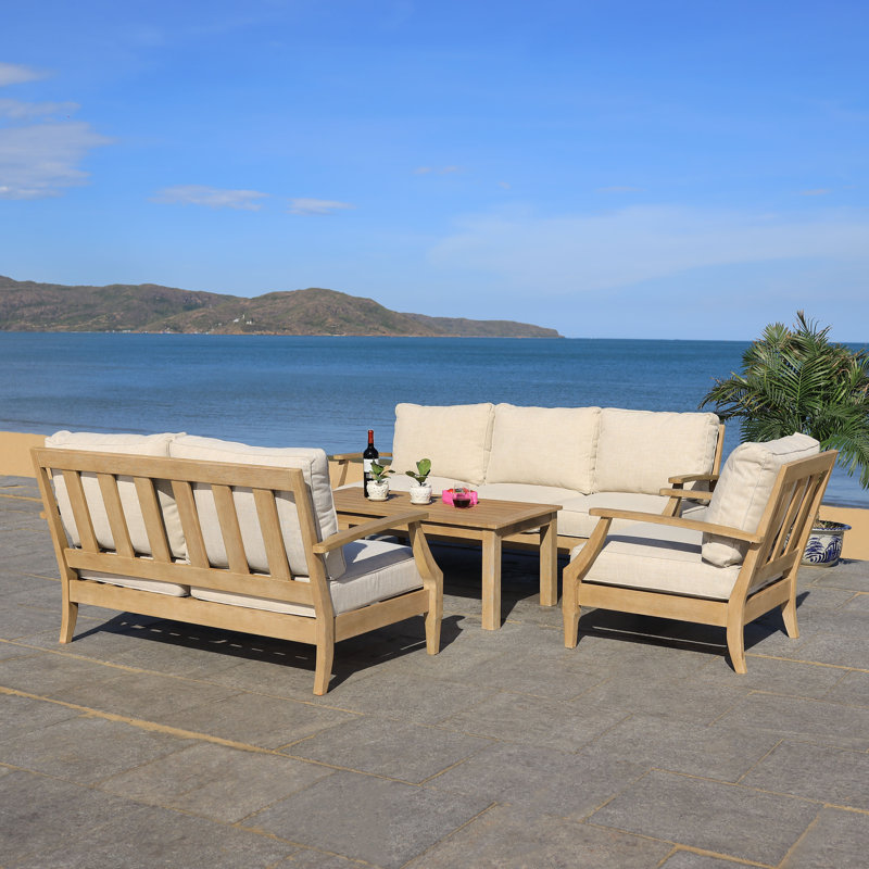Chaise de patio avec coussins Samya, Beige, Naturel