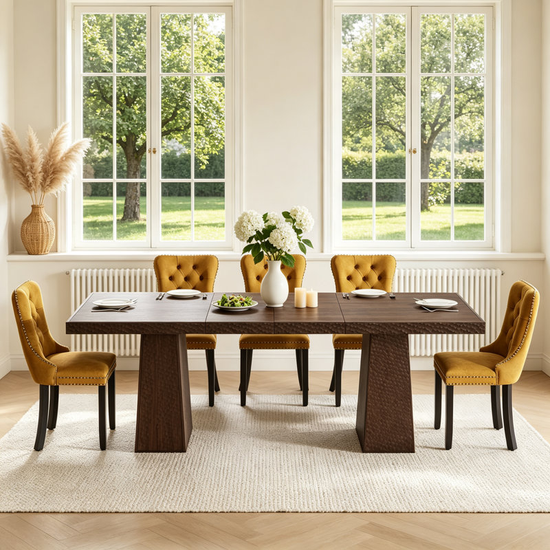 Ensemble de table et de chaises extensibles de 160 à 240 cm avec chaises rembourrées, style rustique rectangulaire, idéal pour la maison ou le bureau.