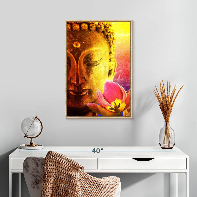 Superbe Bouddha, Cadre flottant en bois naturel, 17 po x 25 po