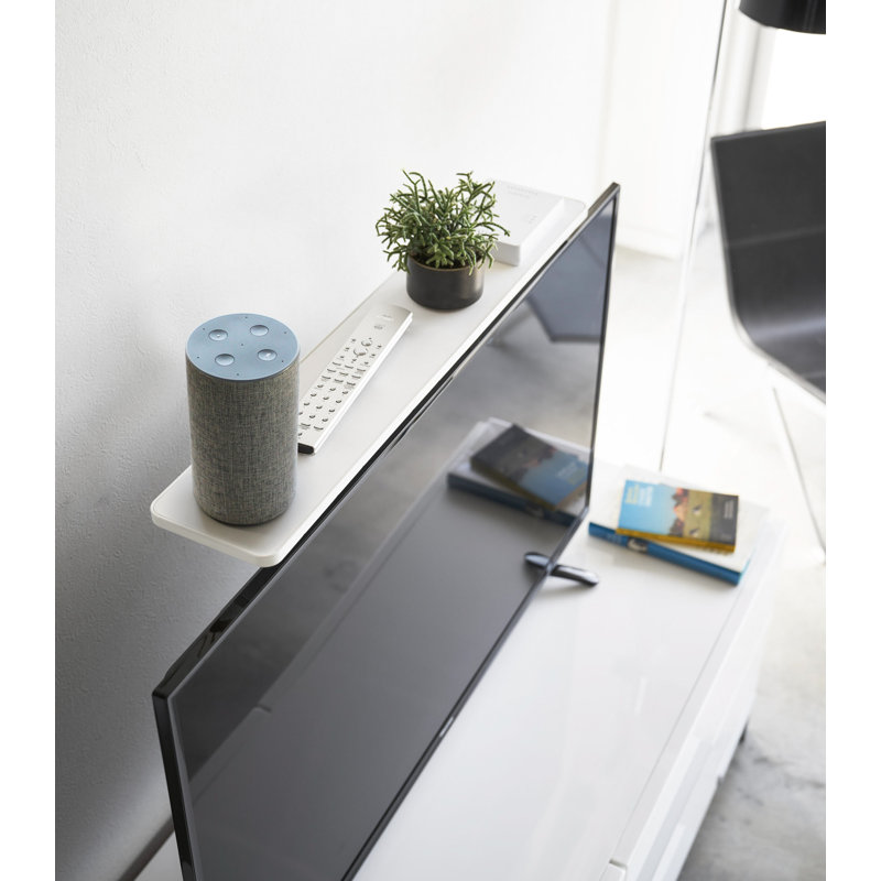 White Steel TV Shelf with Remote Rack Accessory Stand