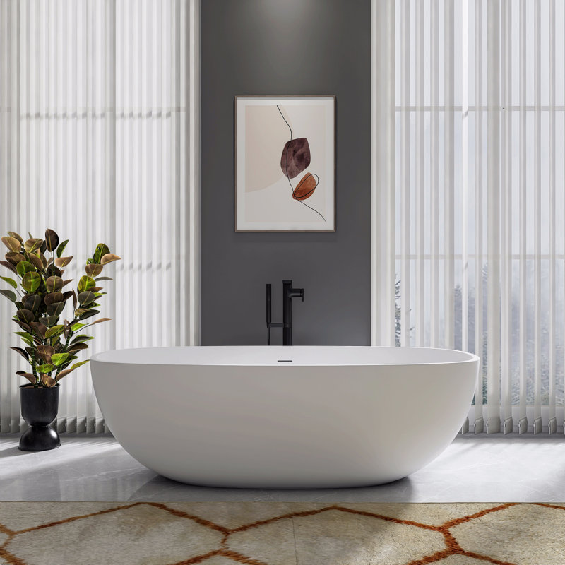71 Inch Freestanding Solid Surface Soaking Bathtub