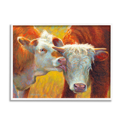 Vache léchant des animaux de ferme, estampe numérique par Rita Kirkman
