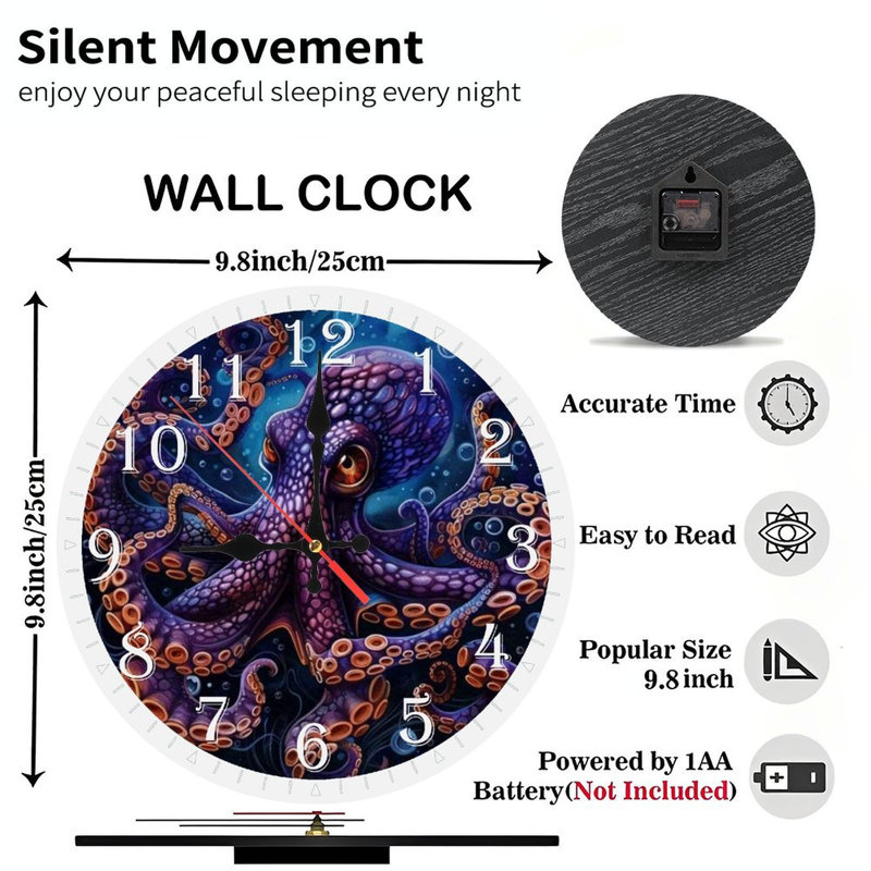 Horloge murale en bois 10 po, mouvement silencieux, à piles (piles AA non incluses), décor artistique, parfait pour les décorations