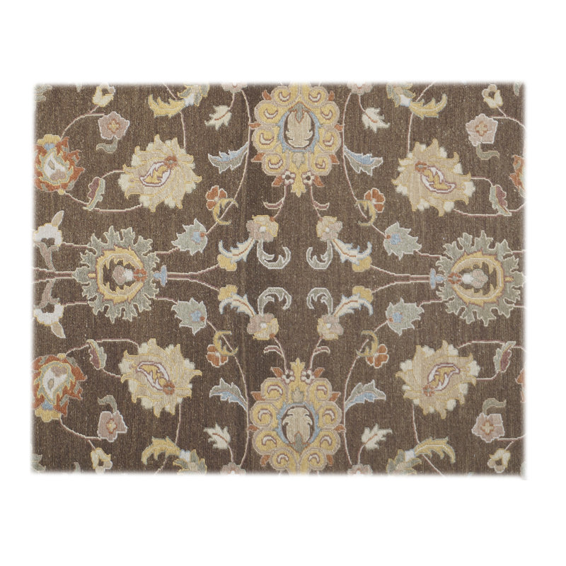 Wool Oriental Area Rug in Brown/Ivory, Rectangle 9' x 12'