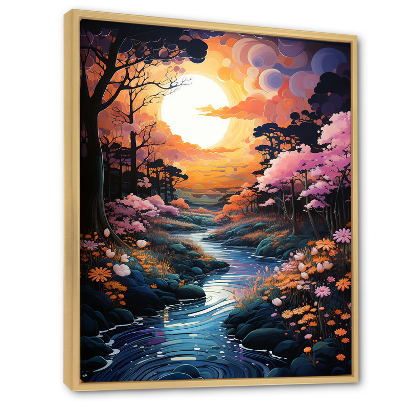 «Sunset Whimsical Riverbanks I», reproduction sur toile, Cadre naturel flottant, H 44 po x l 34 po x P 1,5 po