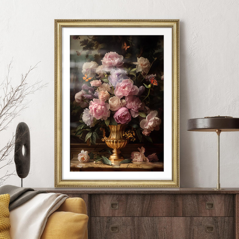 "Bouquet de fleurs de pivoines rétro", impression florale classique, Blanc