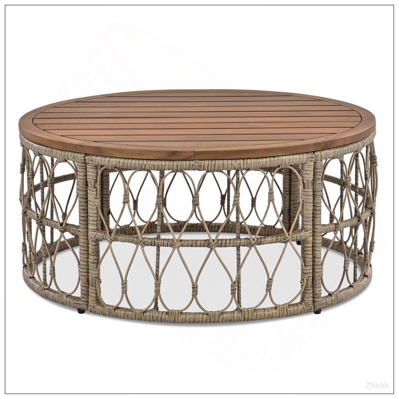 GO Bohemia-Inspired 4-Person Outdoor Seating Group With Removable Cushions, Conversation Patio Set With Wood Tabletop, Beige