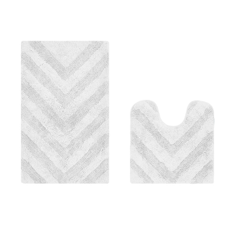 Annaclara Premium 100% Cotton 2 Piece Bath Rug Sets with Non-Slip Backing, Machine Washable, Luxurious Chervon Pattern Super Absorbent & Tufted Weave Bath Mat for Bathroom, Shower, and Tub