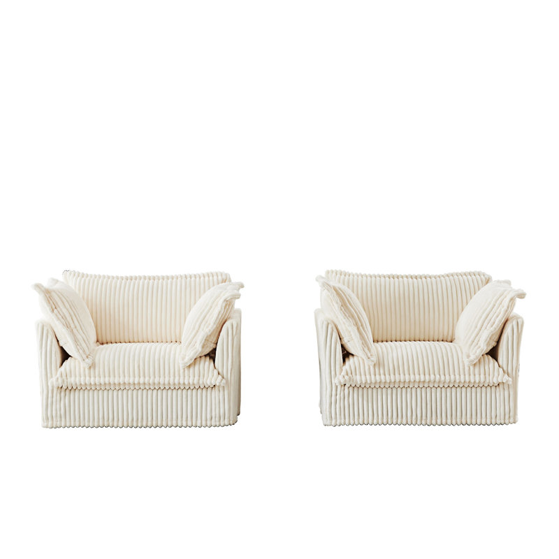 Ensemble de fauteuils d'appoint avec coussins, Velours côtelé crème