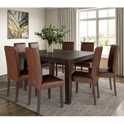 Acadian / Eastwood 9-Piece Dining Set with Solid Hardwood Square Table and 8 High-Back Upholstered Chairs