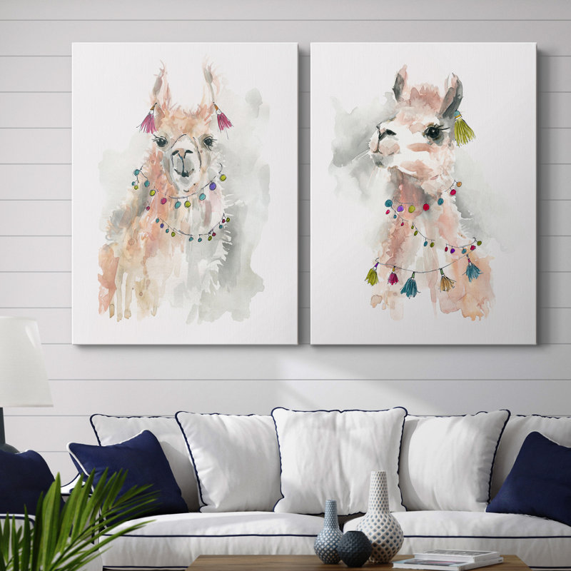 Llama Drama I - ensemble de 2 reproductions d'art, H 48 po x l 72 po x P 1 po, Toile tendue, Pas de tapis