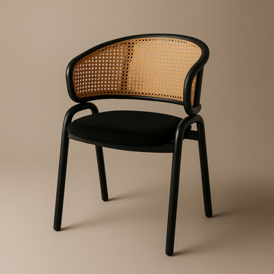 Chaise de salle à manger en velours avec dossier en rotin de canne et pieds en acier inoxydable Daishun