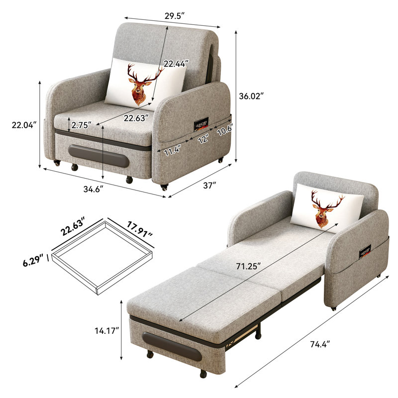 Adjustable Backrest With Hidden Storage Retractable Sofa Bed