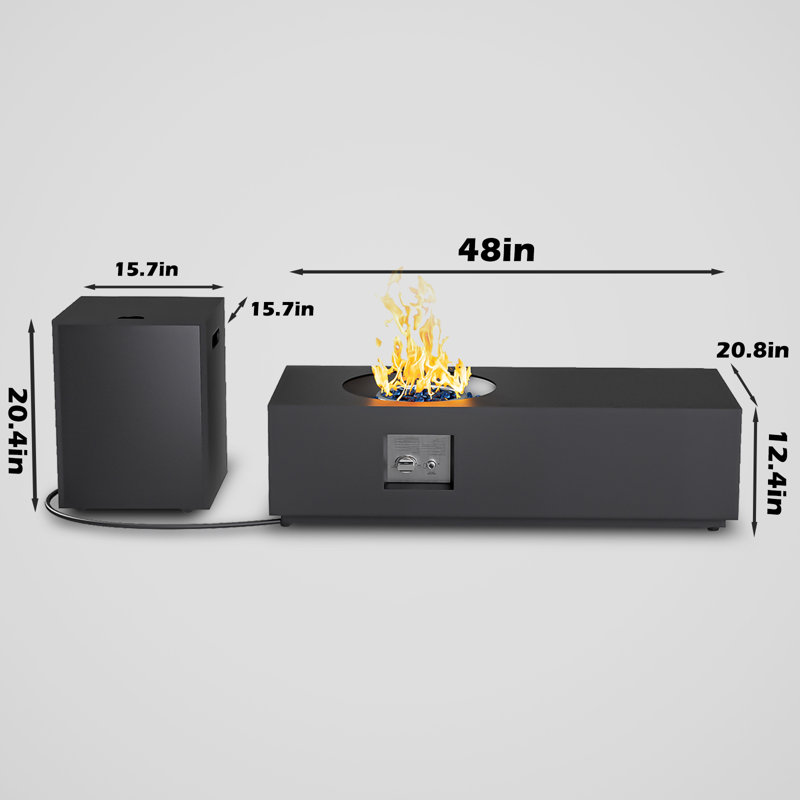 48-Inch Rectangular Propane Fire Pit Table, 50,000 BTU Outdoor Fireplace Table, Auto Ignition, Black