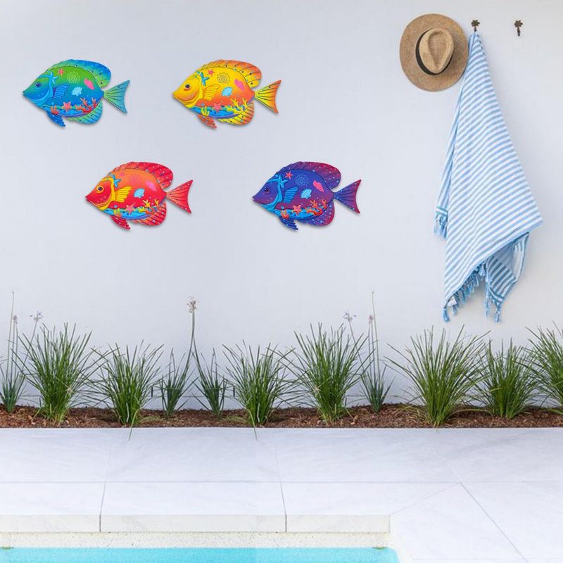 Metal Sea Fish Wall Art Decorations Set Of 4
