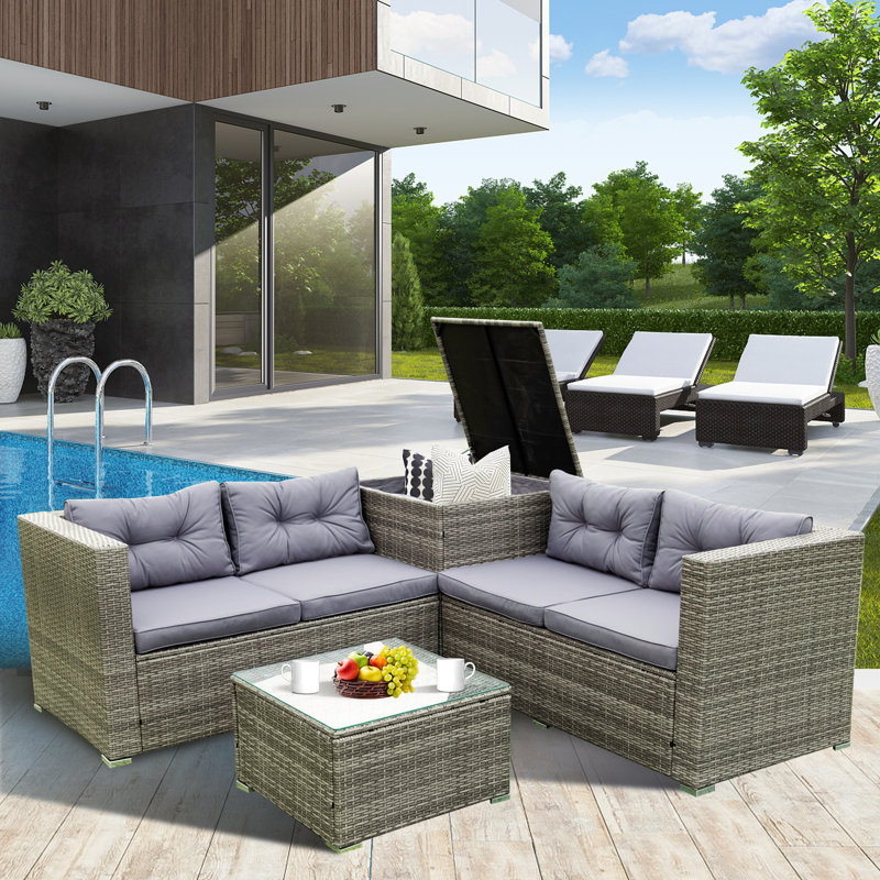 4 Piece Sofa Set With Storage Box Grey