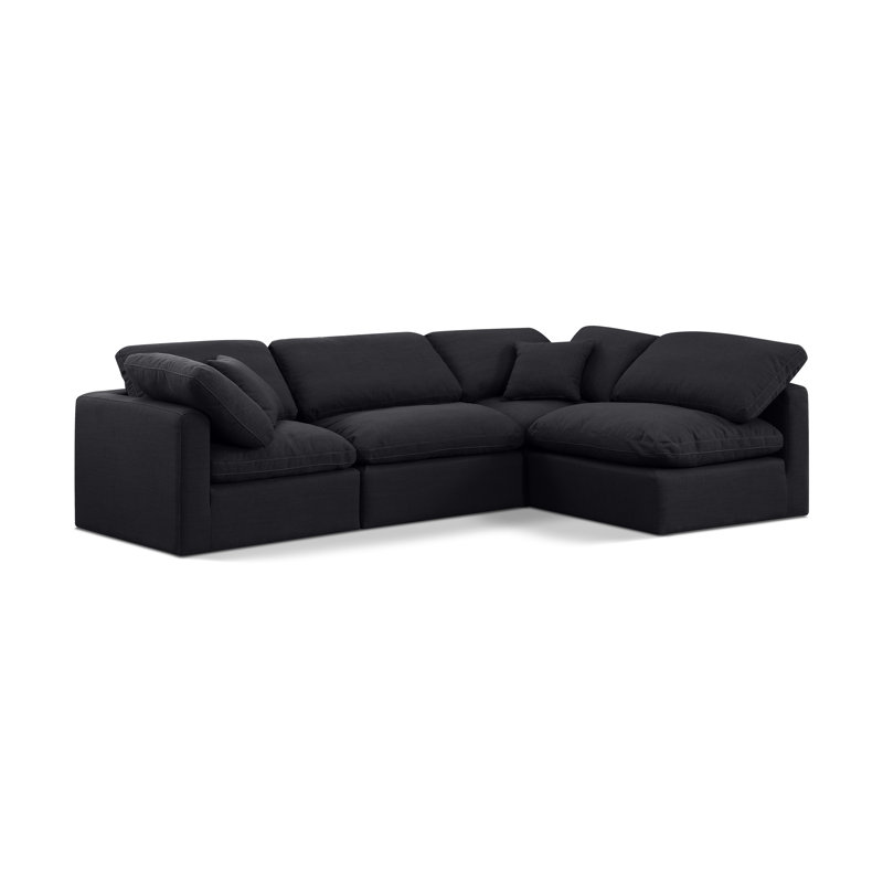 Izzet Upholstered L-Shaped Sectional Reversible, Black Linen Textured Fabric