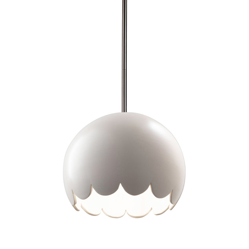 Luminaire suspendu 1 lumière Hajra, Nickel brossé, Blanc mat