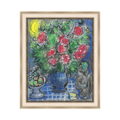 Art encadré, "Bouquet de roses" par Moonlight par Marc Chagall, impression giclée onirique surréalisme romantique, peinture moderne, décoration intérieure (chêne blanc et gris minéral, 16 po x 20 po)