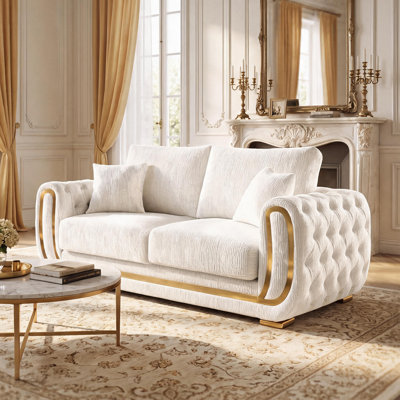 67" Modern Brushed Velvet Sofa with Rounded Arms and Gold Metal Trim