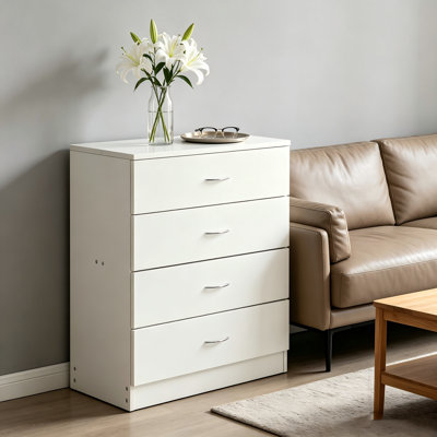 Commode 4 tiroirs pour la chambre à coucher, commode de rangement moderne pour table de chevet blanche, table de bout en bois pour le salon et la salle de réception