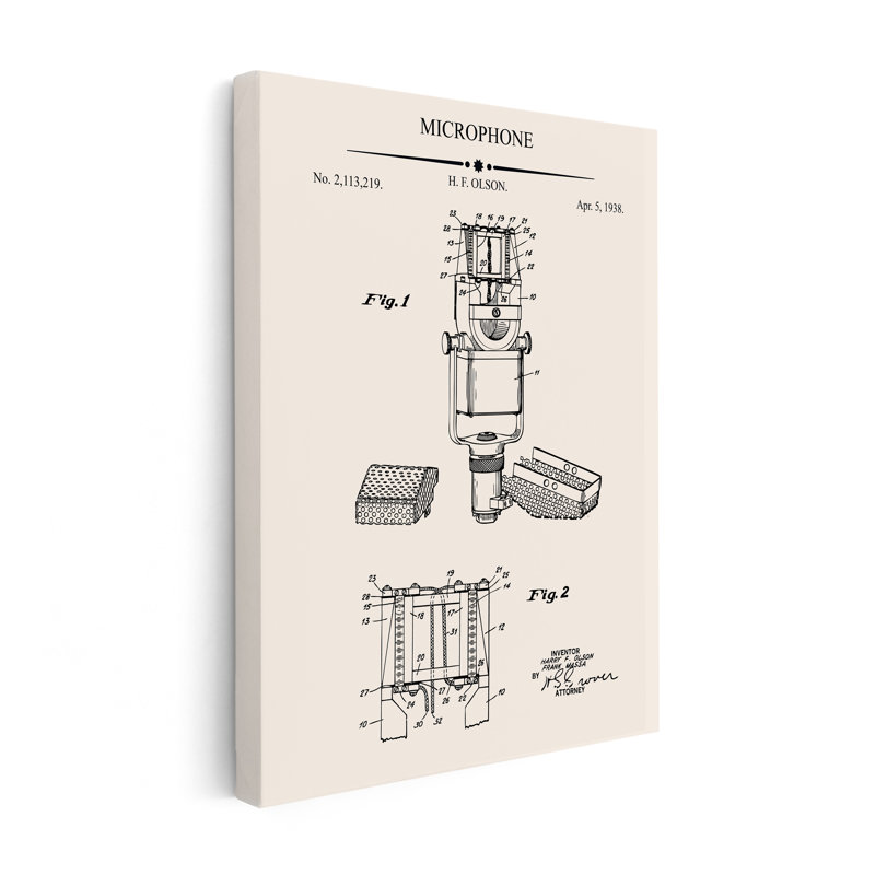 Microphone Blueprint No1, Unframed, Canvas, 16"H x 20"W
