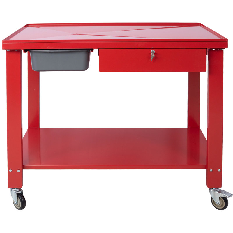 Station de travail de démontage de transmission Capacité de 1/2 tonneau Table de drainage inclinable Tiroir verrouillable Bassin de drainage amovible pleine largeur Tablette inférieure pleine largeur Quatre roulettes de 4 pouces
