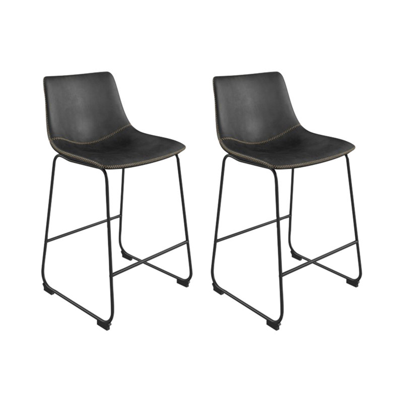 Tabouret de bar et de comptoir en cuir végétalien Nia, Noir, Noir, Tabouret de comptoir (assise de 24 po de hauteur)