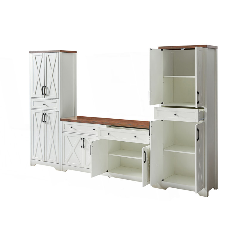 TV Cabinet Set Multifunctional TV Wall, One TV Cabinet And Two Sideboards For Living Room, 68'' H x 108.7'' W x 15" D
