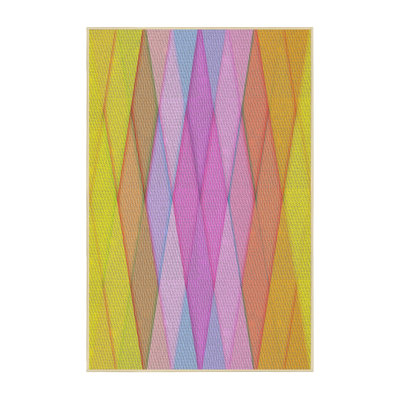 Laine tissé à la machine à motif géométrique et polyester jaune/rose/bleu Tapis décoratif