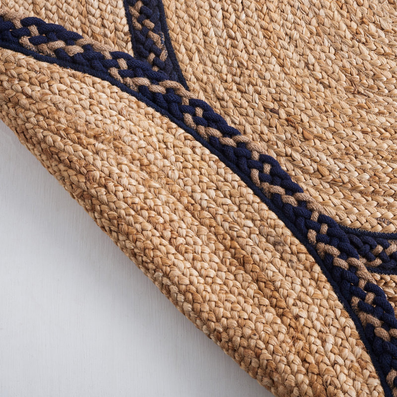 Kyrah Natural Fiber Hand Loomed Jute/Cotton Rug in Natural/Navy, Oval 5' x 8'