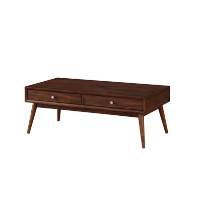 Retro Modern Living Room Furniture Coffee Table With 2 Drawers, Brown Finish Walnut Veneer Table, Brown, Style