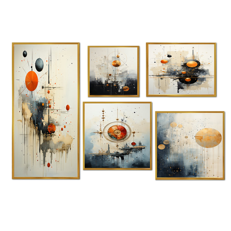Minimalisme astrologie, art discret - ensemble de 5 impressions murales d'astrologie, Cadre flottant doré
