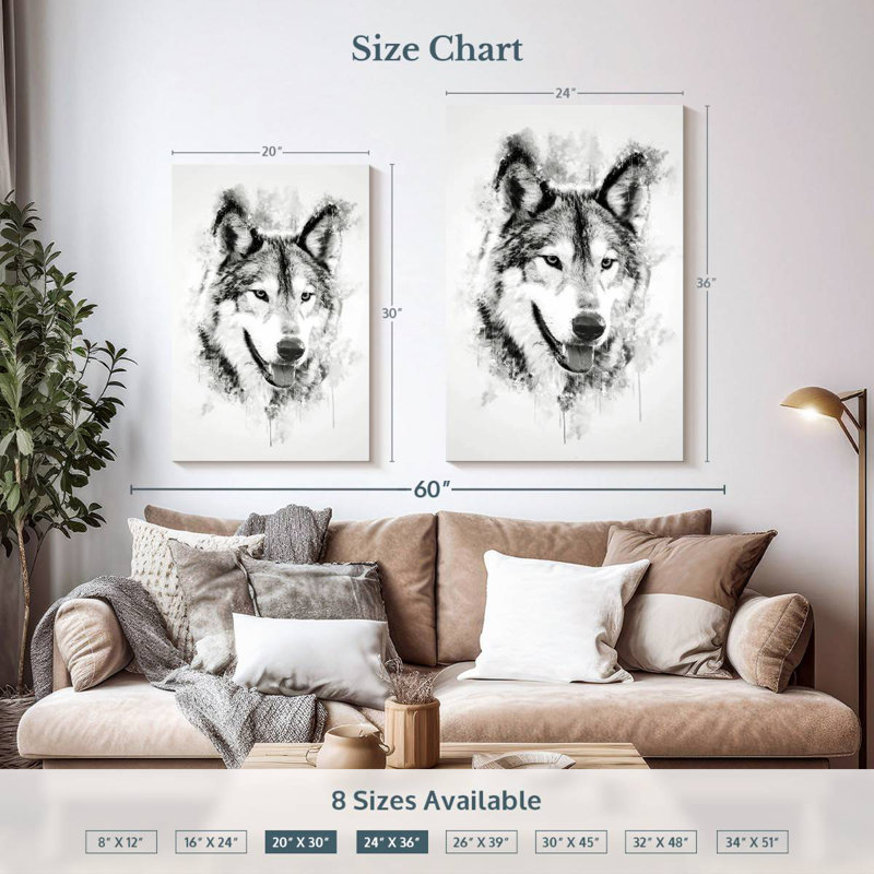 Brampt Wolf's Head Black And White, 36" H x 24" W