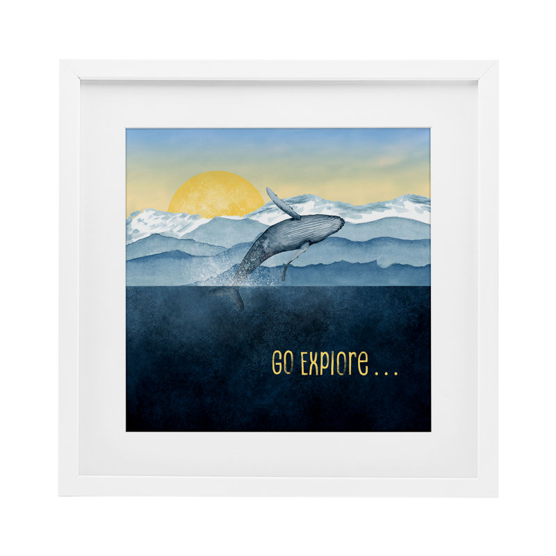 «Go Explore Whale Breach», reproduction sous verre encadrée, design par Brett Blumenthal, H 16 po x l 16 po