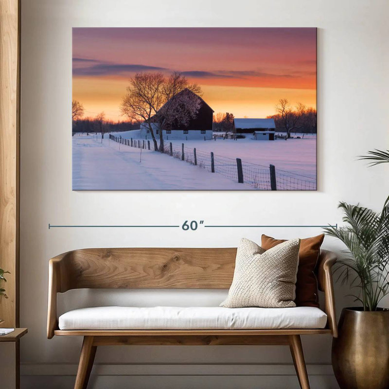 Lilie, grange champêtre en hiver, H 34 po x l 51 po