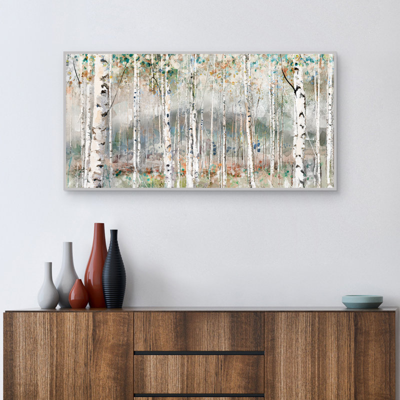 Autumn Grace Birch Forest Canvas Print with Gray Frame