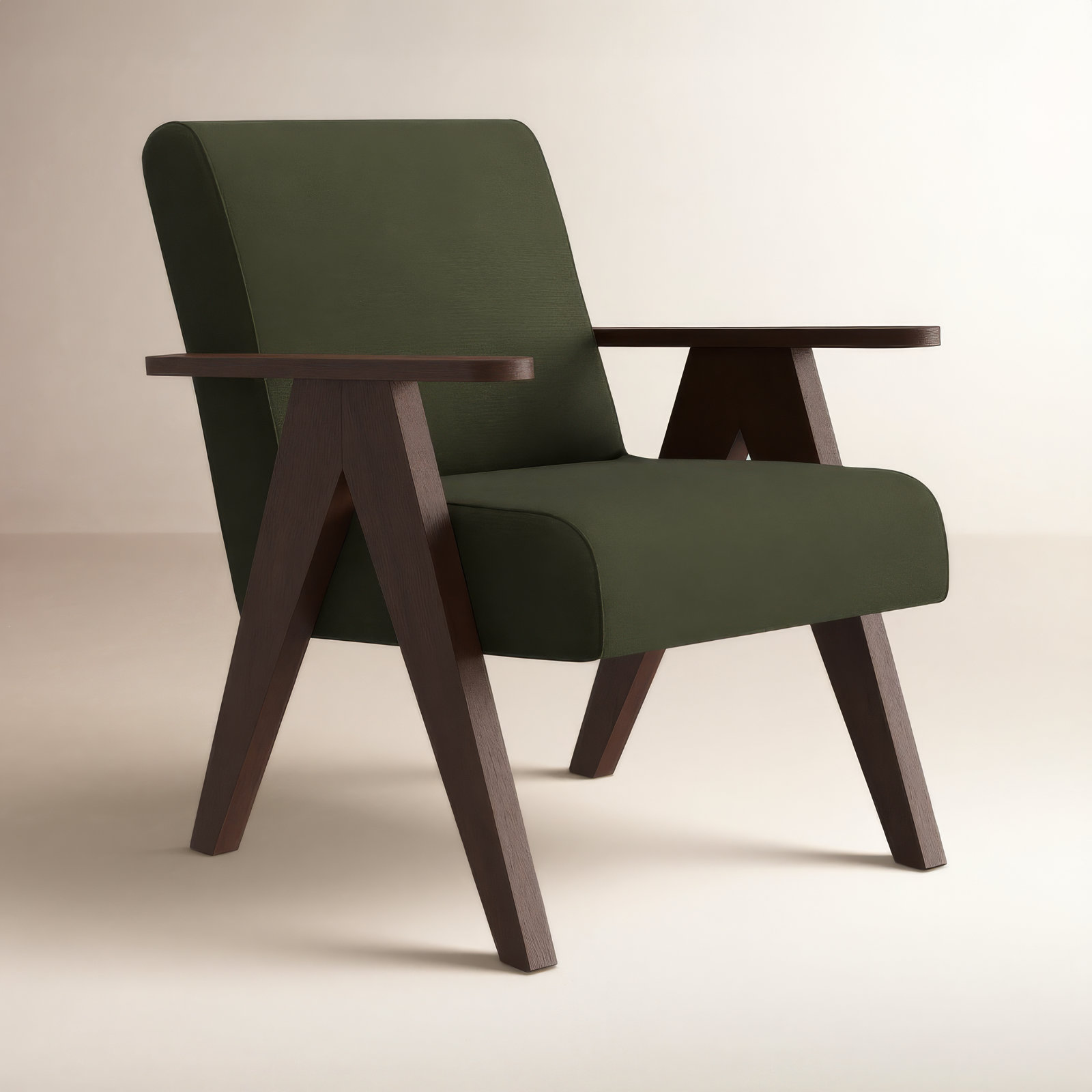 Luna Upholstered Jeanneret Accent Chair, Dark Walnut, Loden
