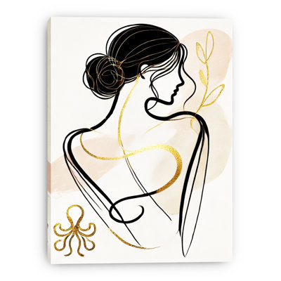 Golden Elegance Line Art Canvas Print - Wrapped Wall Art