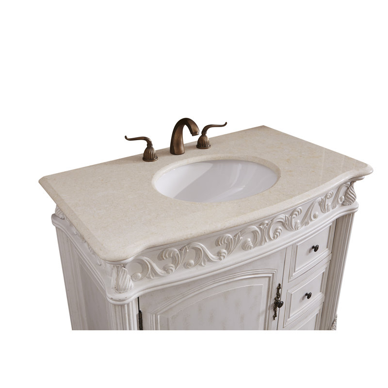 36'' Single Bathroom Vanity with Top, Antique White, Cream Marble