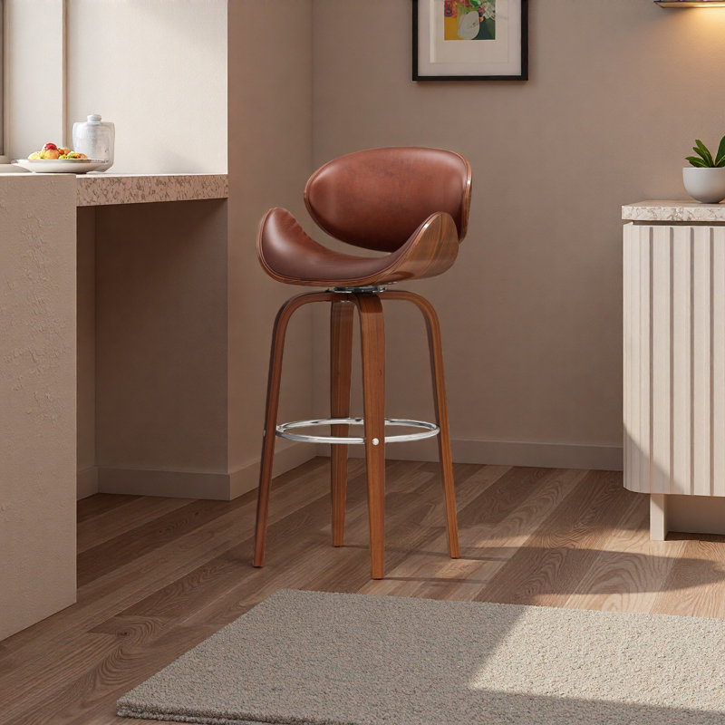 Tabouret de bar pivotant Mid-Century, Noyer