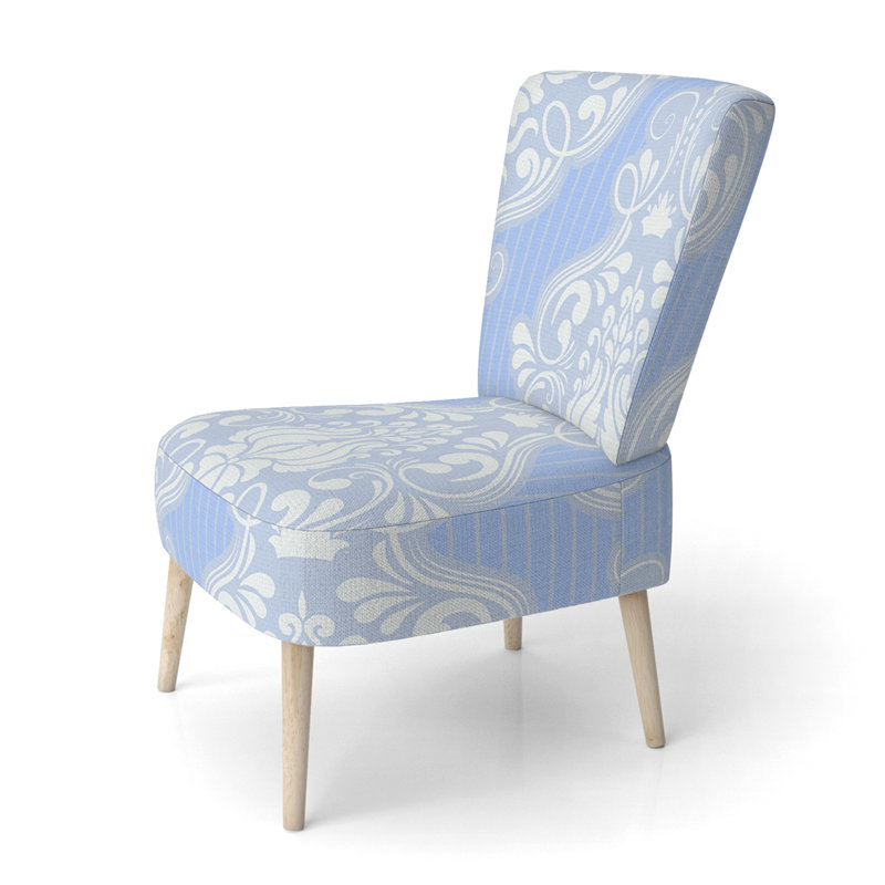 Fauteuil d'appoint rembourré à motif damassé bleu et blanc