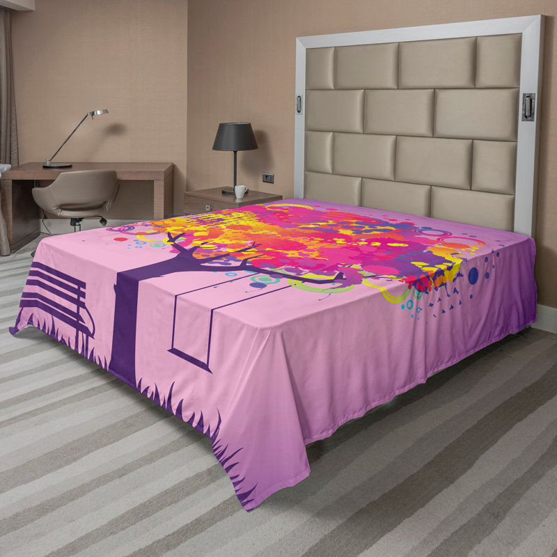 Multicolore Ambesonne, Drap plat de taille de lit double