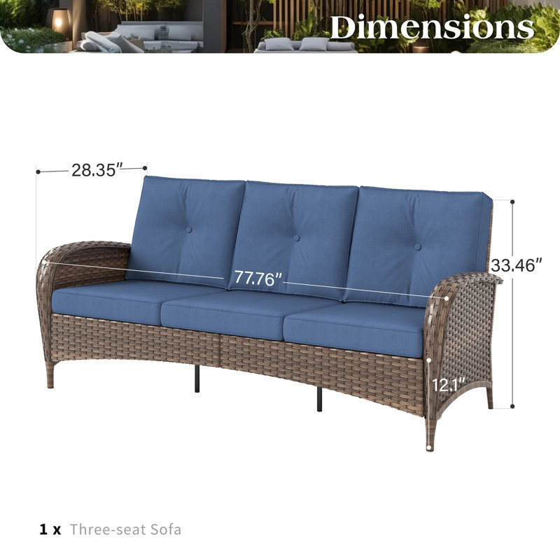 77.76'' Wide Wicker Outdoor Patio Sofa With Cushions