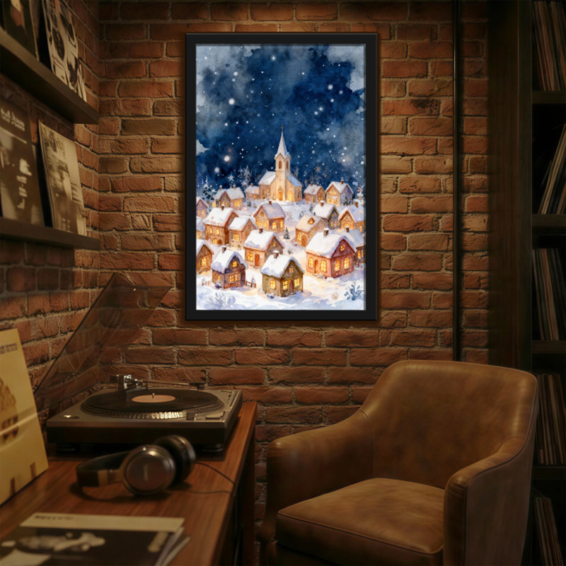Christmas Snowy Village Night Lights Church, H 18 po x l 12 po