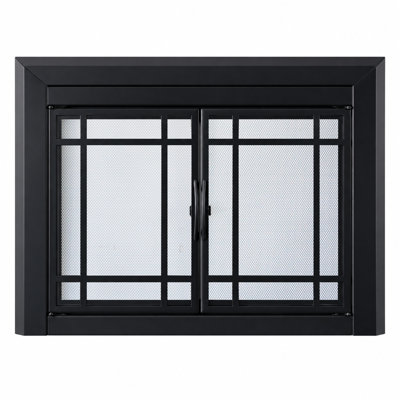 Duluth Forge Redmond Fireplace Glass Doors With Screen - Large, Black Finish - Model# RDFD-1LG