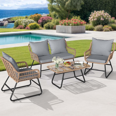 Ensemble de mobilier d'extérieur 4 pièces en rotin toutes saisons